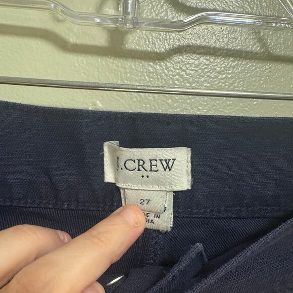 J Crew Factory Navy Wide Leg Button Front Pant Slub Cotton Cropped Trouser SZ 27 - Picture 6 of 12